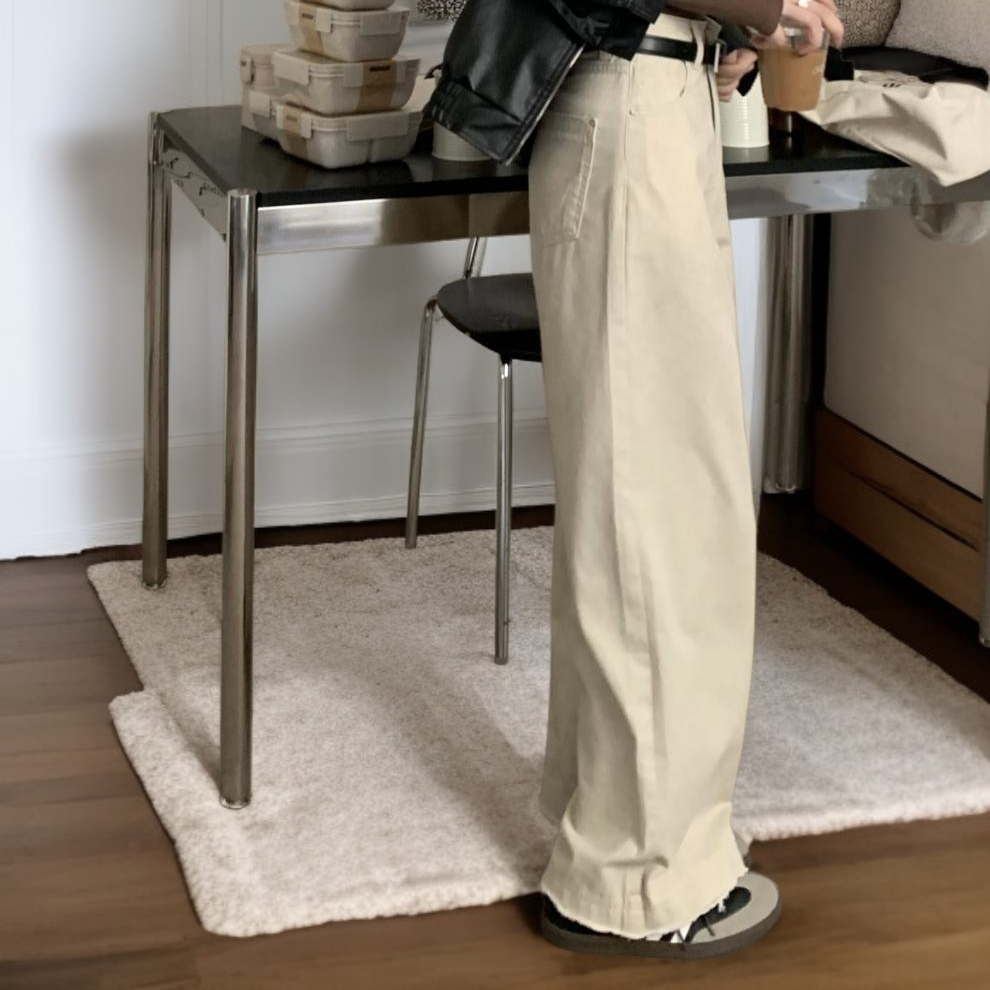 بنطال جينز مستقيم بخصر عالٍ وملائم للنساء لفصل الربيع