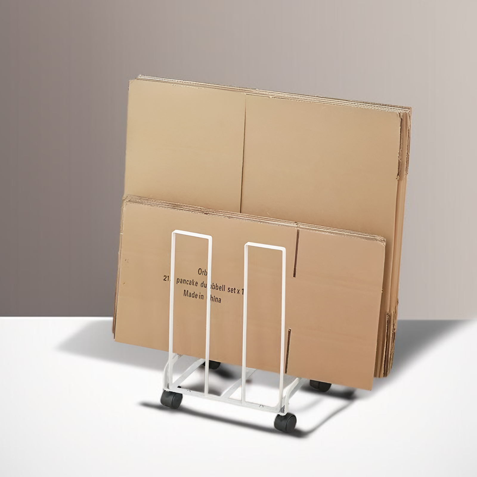 Mobiler Aufbewahrungsständer für Kartons mit Rollen