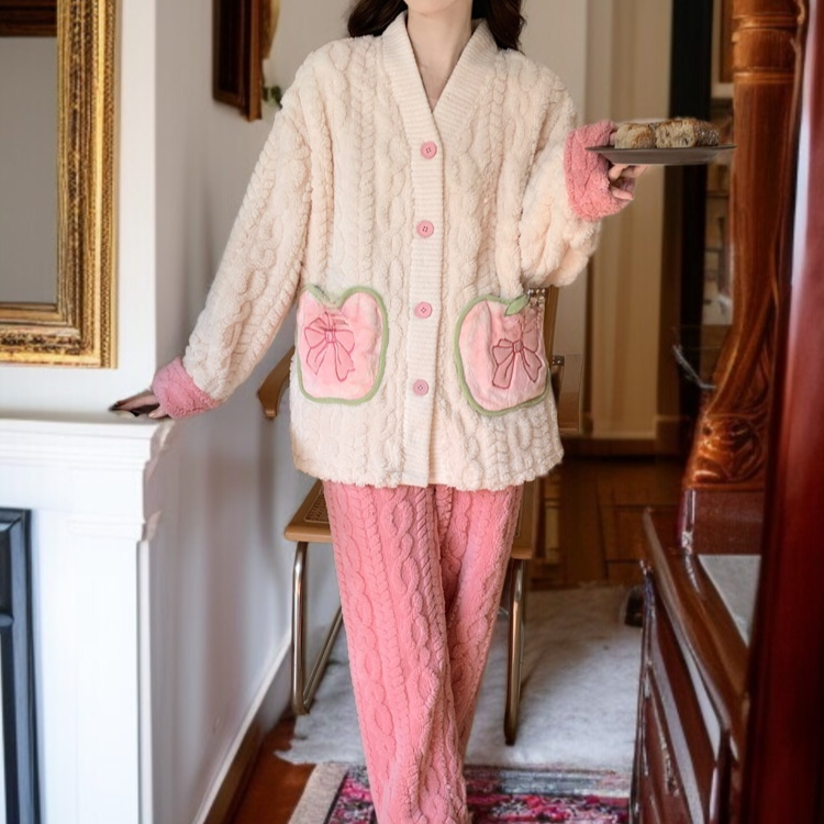 여성용 기모 두꺼운 잠옷 세트