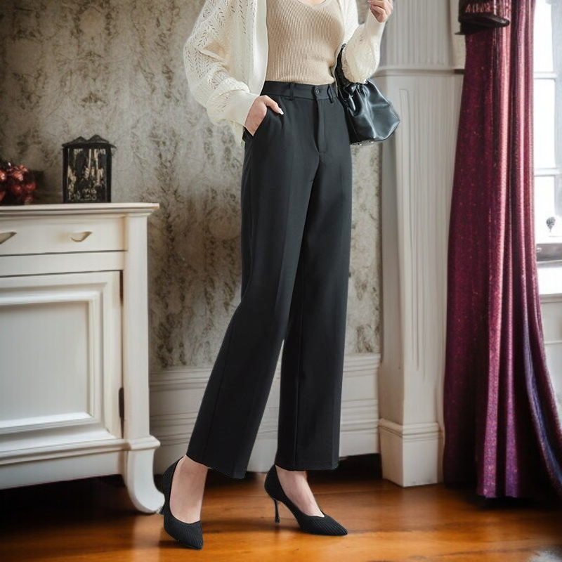 추동 여성 하이웨스트 일자 정장바지 프리미엄 드롭 정장 블랙 작업바지 패션 슬림 정장바지녀