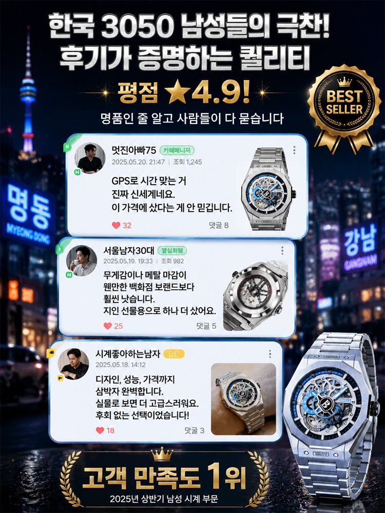 세련된 남성 기계식 스켈레톤 손목시계