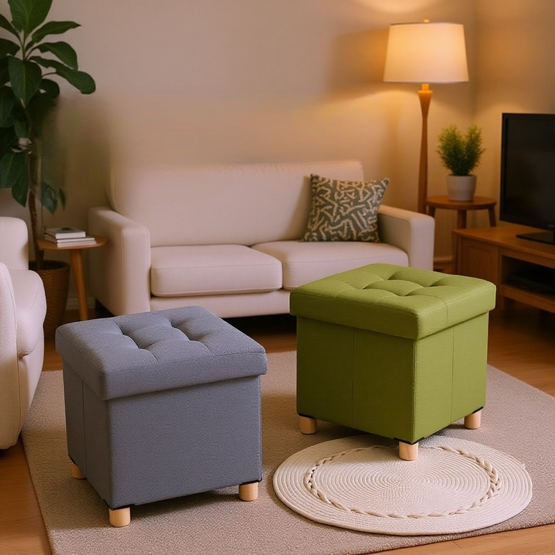 Banco otomano plegable con almacenamiento, resistente hasta 130kg, con tapa, fácil de transportar