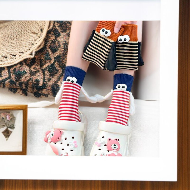 牵手カラフル磁気付きペアソックス 女性用ドーパミンカラー中筒ソックス