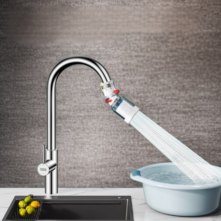 Faucet splash proof extension filter installed on kitchen sink