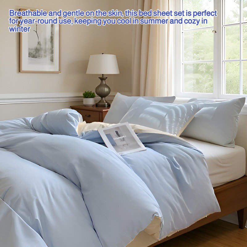 Simple solid color four-piece bed sheet set