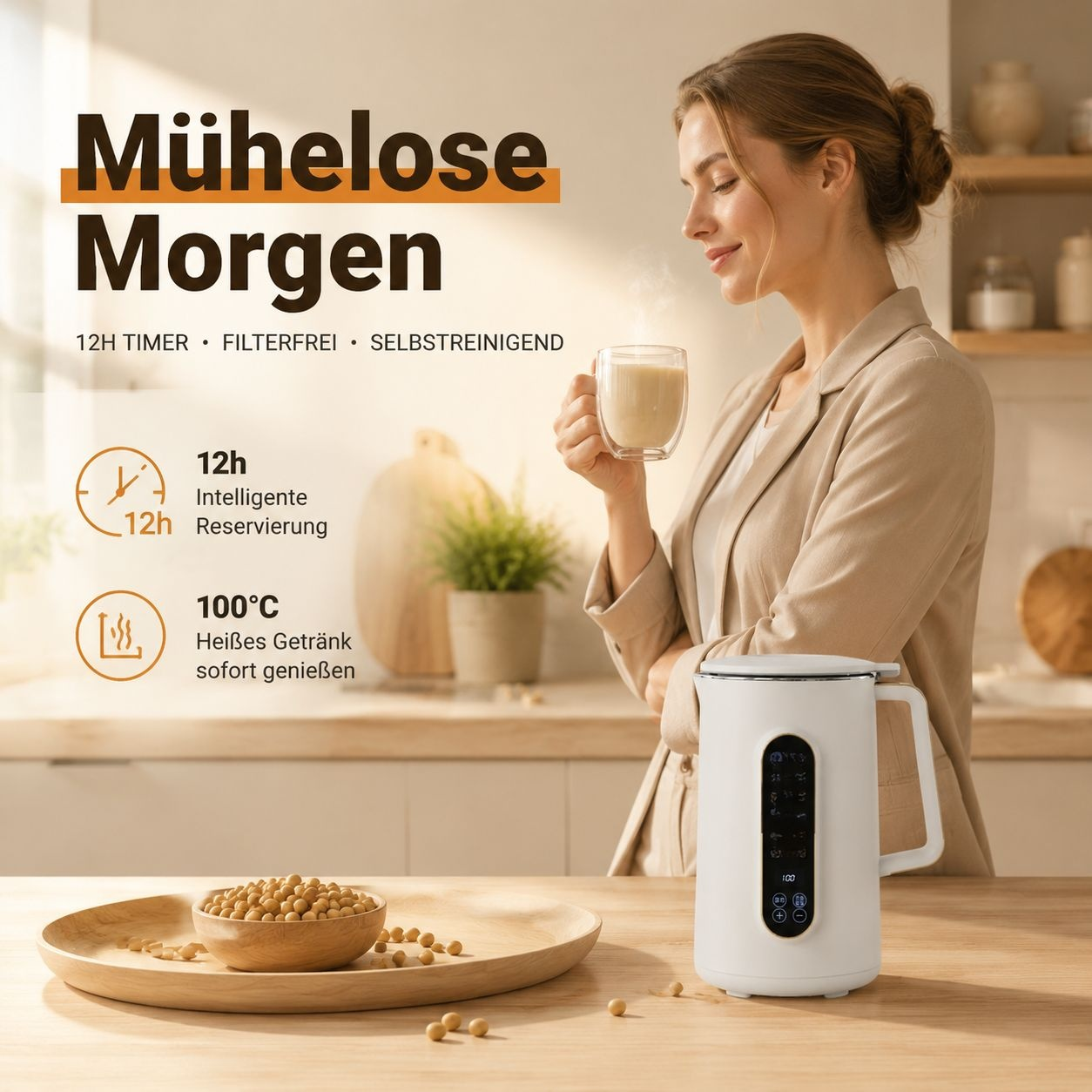 Elektrischer Mini-Sojamilch- und Entsafter für den Haushalt, 10-Klingen, 800ml