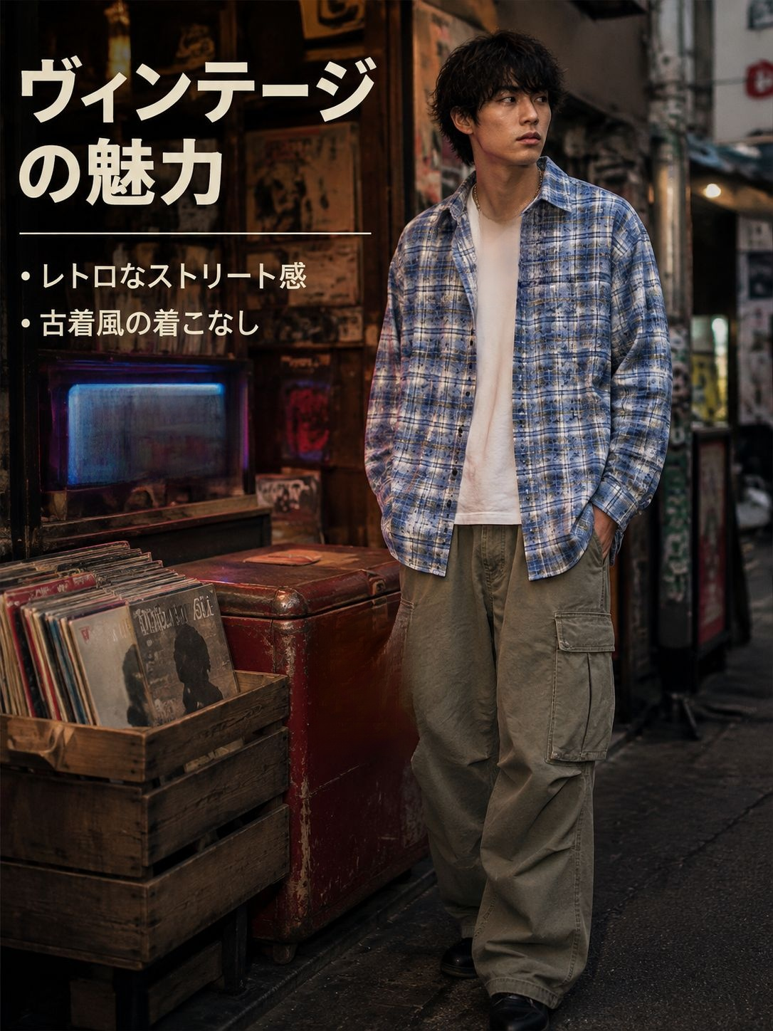 ファッショナブルなチェック長袖シャツ