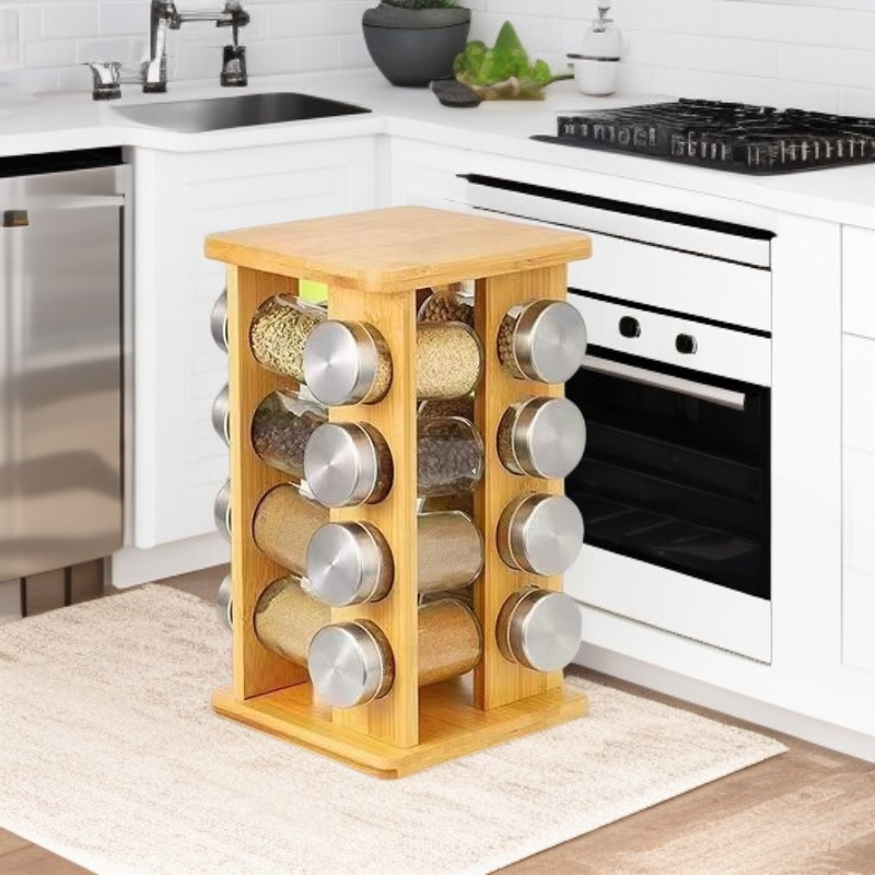 다용도 회전 대나무 주방 양념 선반
