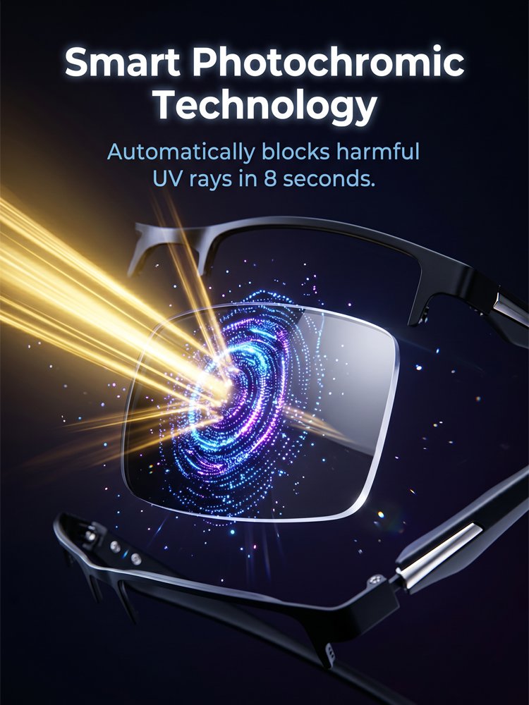 Ultra-light Titanium Alloy Smart Photochromic Half-frame Reading Glasses