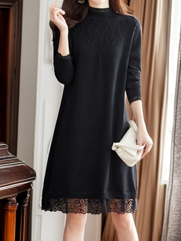 ハーフハイネックミディアムセーターの首元デザイン