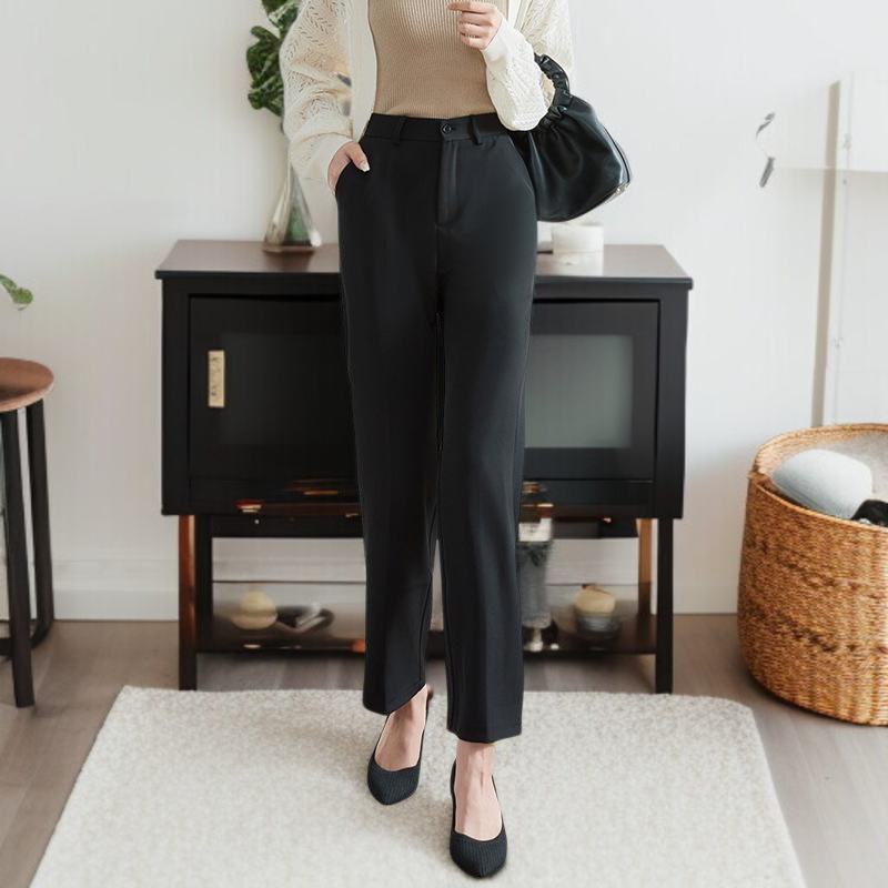 추동 여성 하이웨스트 일자 정장바지 프리미엄 드롭 정장 블랙 작업바지 패션 슬림 정장바지녀