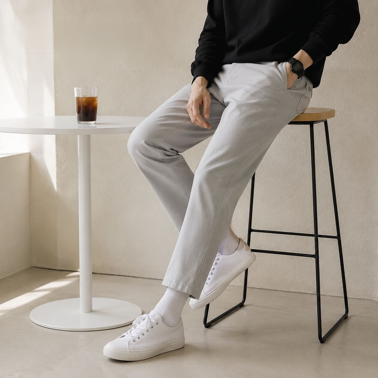 남성용 캐주얼 순면 와이드 레그 스트레이트 크롭 팬츠