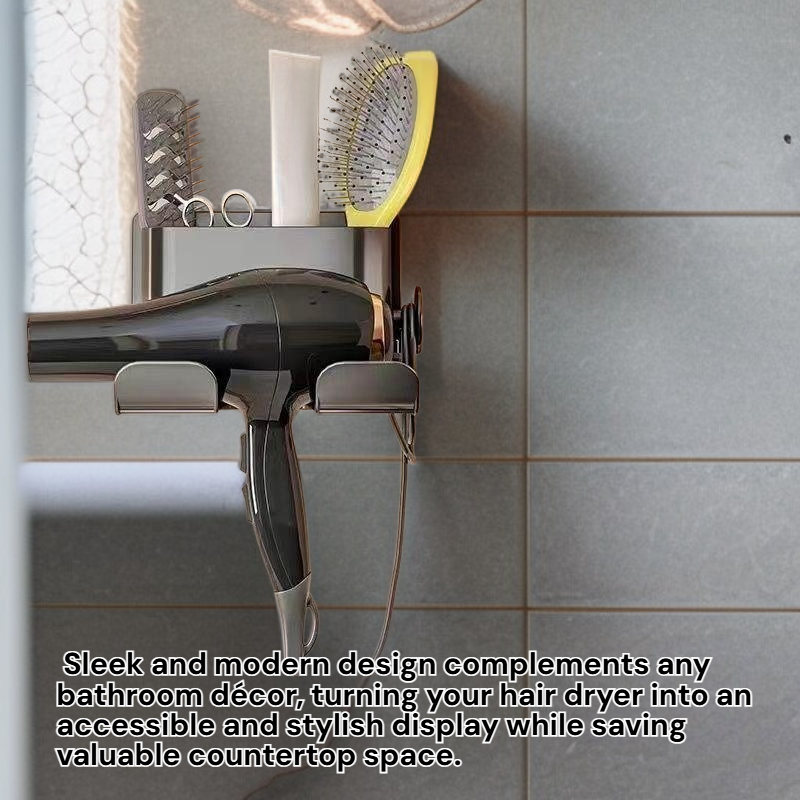 No-Drill Hair Dryer Holder Wall Mounted Bathroom Rack
