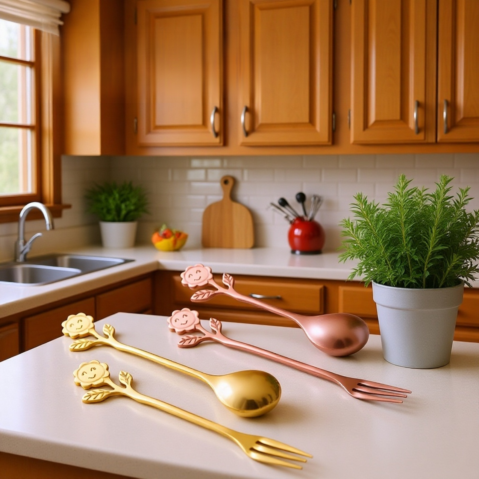 Cuchara de acero inoxidable con hoja de oro Love