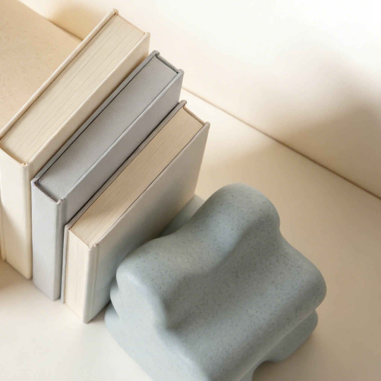 학생 책상 위에 북엔드로 책 정리된 모습