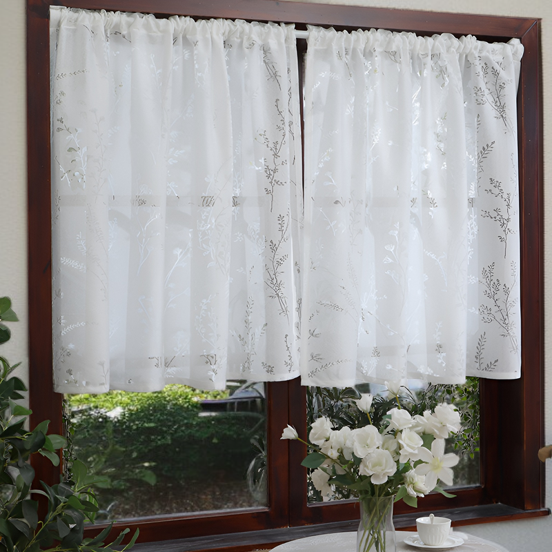 田園風アメリカンラベンダーの花のカーテン 窓のカーテン フレンチホワイトレース リビングルーム バルコニー 出窓 ドアカーテン パーティション