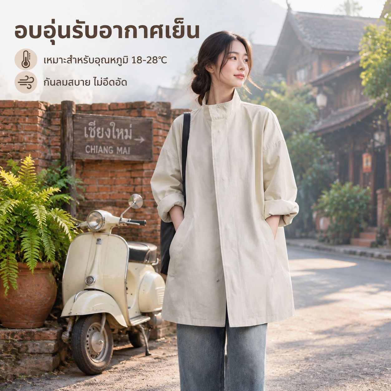 เสื้อโค้ทลำลองสไตล์ญี่ปุ่นสำหรับผู้หญิง ฤดูใบไม้ผลิและใบไม้ร่วง