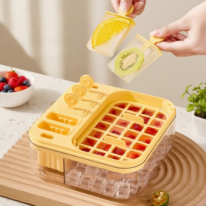 2-in-1 Plastic Ice Cube Maker, Convenient Ice Tray