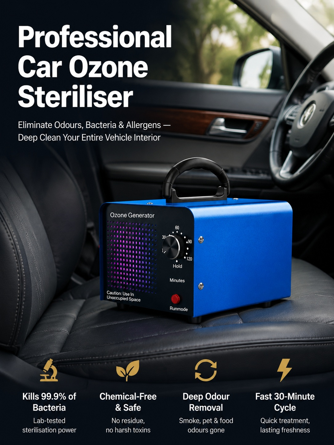 Ozone sterilizer for car interiors