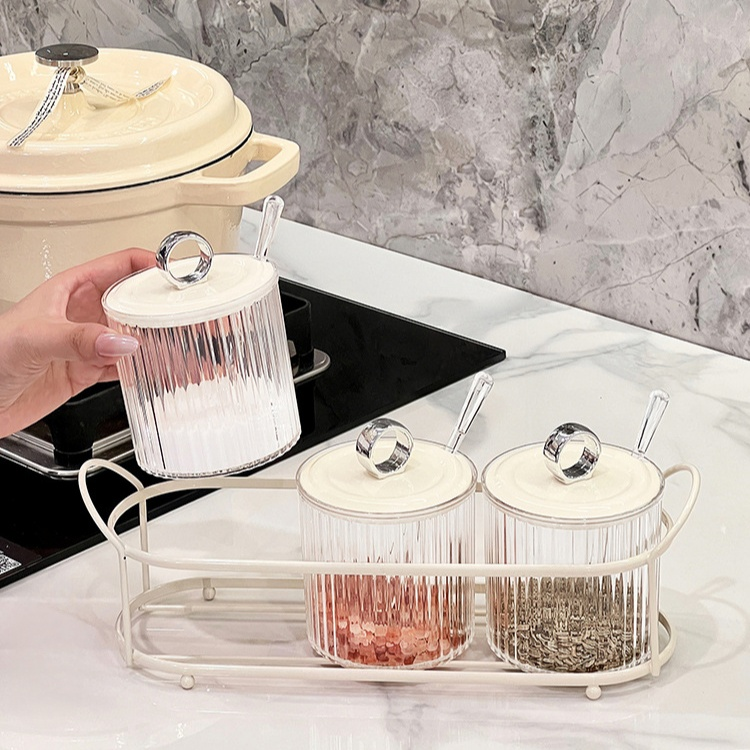 輕奢家用調味罐收納套裝 塑膠調料盒鹽罐廚房用品