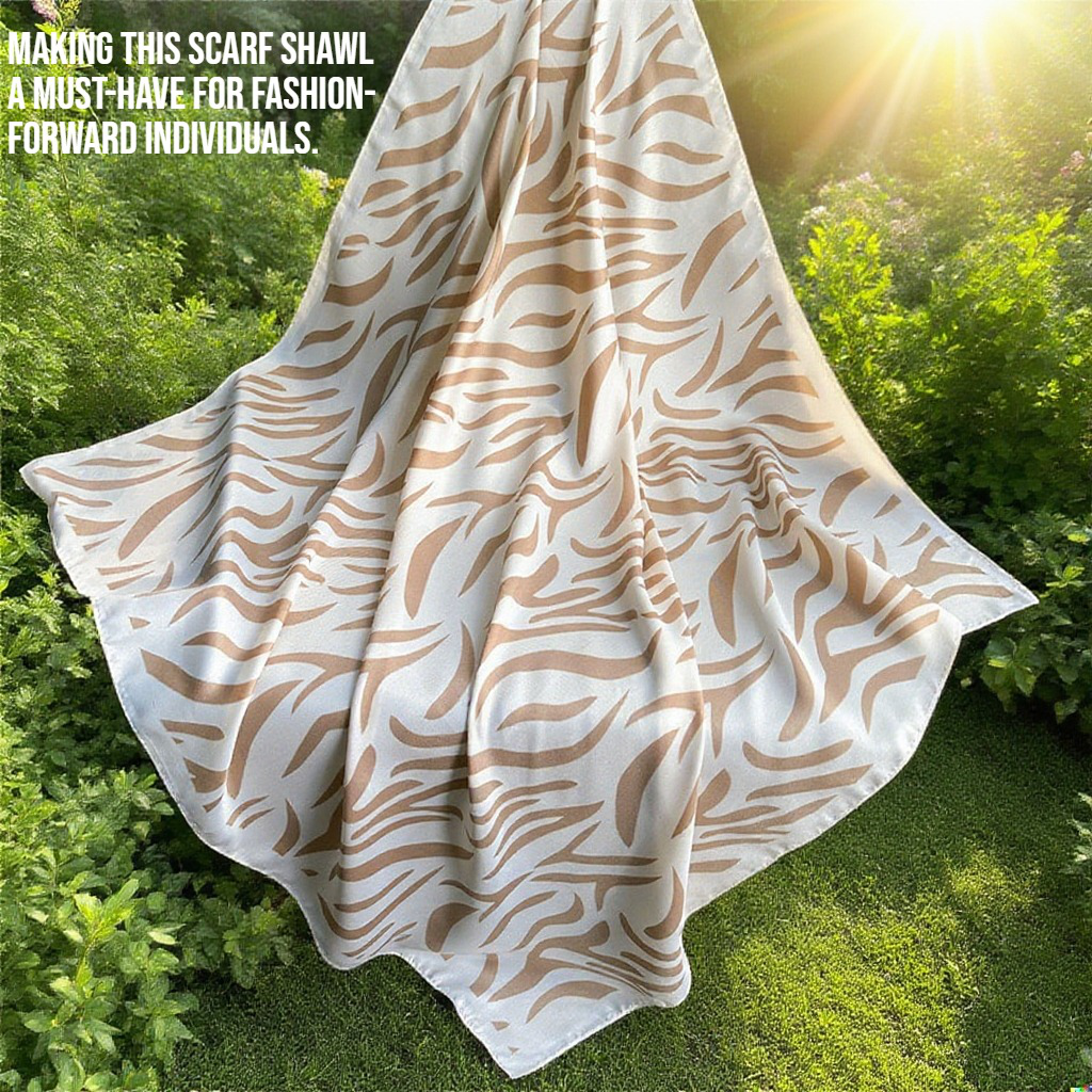 Woman wearing striped printed scarf shawl outdoors