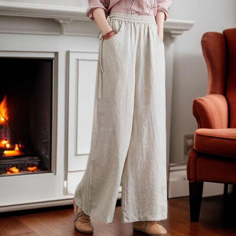 하이웨스트 캐주얼 와이드 팬츠 드롭 와이드 린넨 와이드 팬츠녀