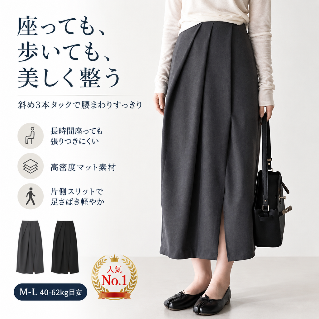 【体型カバー】Monolly 花蕾風スリットスカート | お腹すっきり・シワ防止・歩きやすい