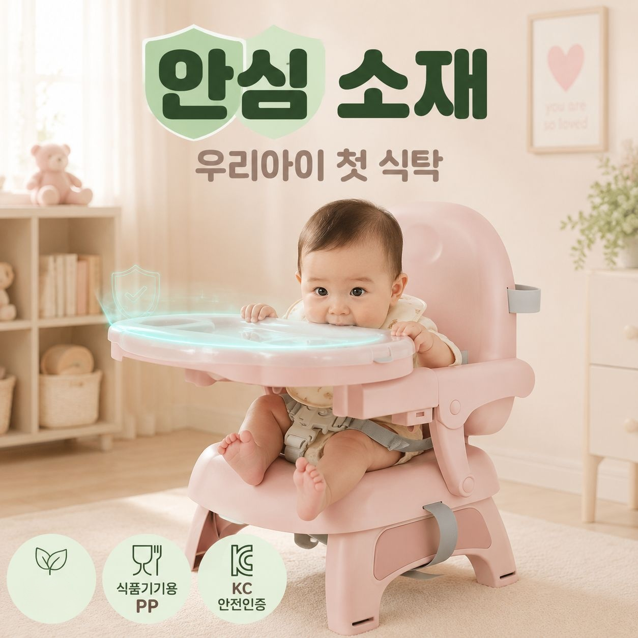 아기 다기능 식사 의자 접이식 어린이 의자 3in1 디자인 높이 조절 미끄럼 방지 경량 수납 용이