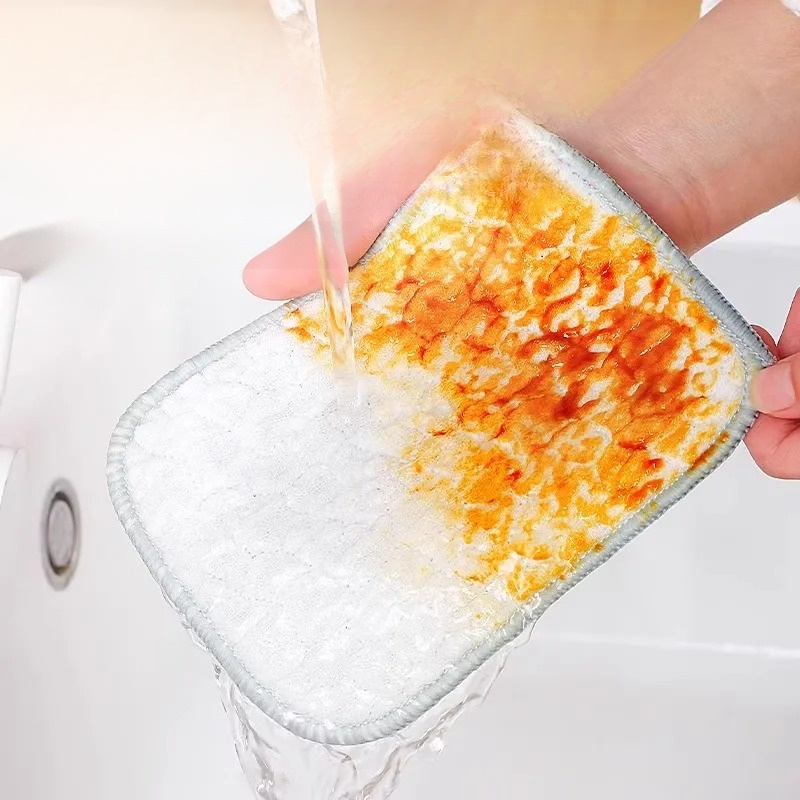 不易沾油抹布刷碗神器新款廚房專用銀絲棉紗洗碗巾雙層加厚