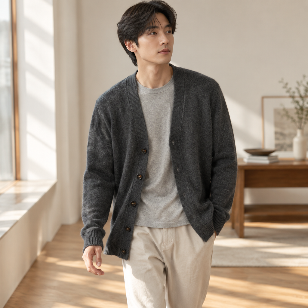 남성용 V넥 루즈핏 캐주얼 니트 가디건-춘추겨울 신상