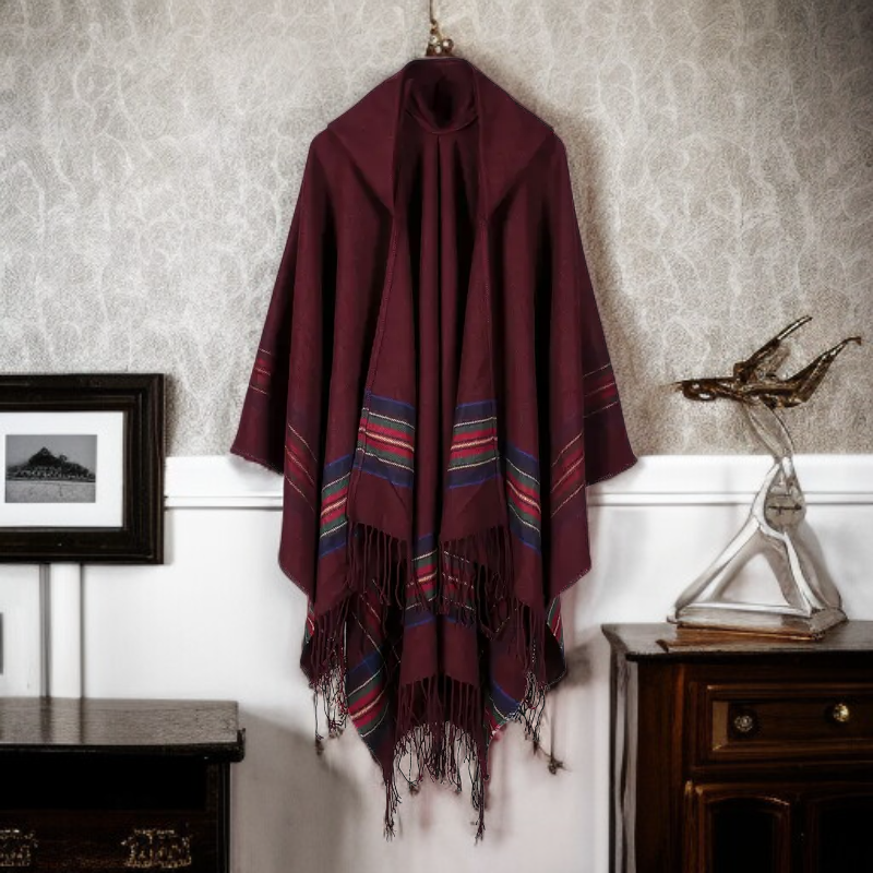 대형 스코틀랜드 체크 후드 캐주얼 두꺼운 술 카디건 망토