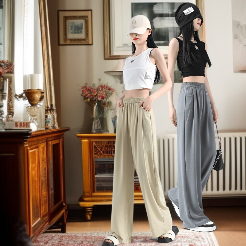 여름바지 여 하이웨스트 와이드 팬츠 마운틴 팬츠 아이스 와이드 팬츠 캐주얼 팬츠 와이드 팬츠 여 여름 봄바지 여 하이웨스트 아이스 와이드 팬츠