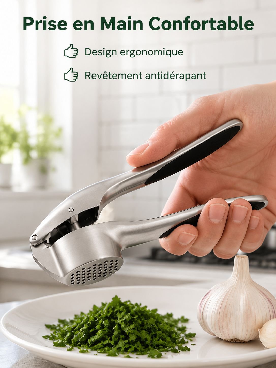Presse-ail multifonction manuel pour la maison, en acier inoxydable et alliage de zinc
