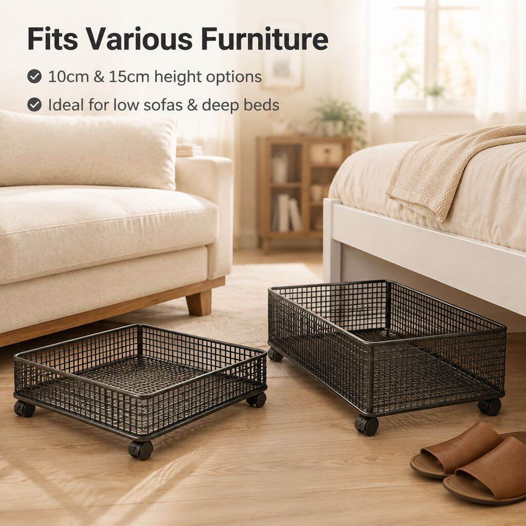 Household iron under-bed storage box with wheels, movable pull-out clothing and quilt organizing and