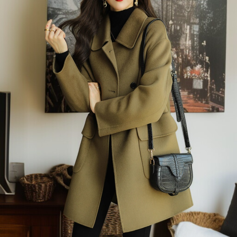 レディース厚手スリムツイードジャケット ミドル丈アップグレード・コットン・ツイード・コート