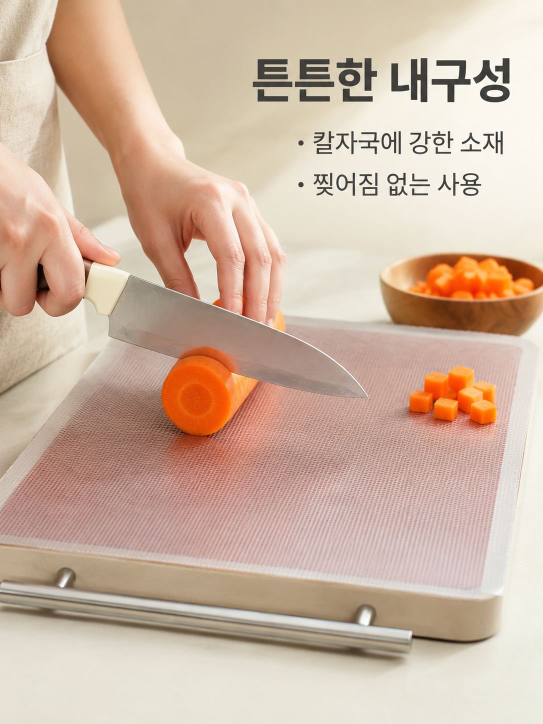 음식 재료를 올려놓은 미끄럼 방지 도마 매트