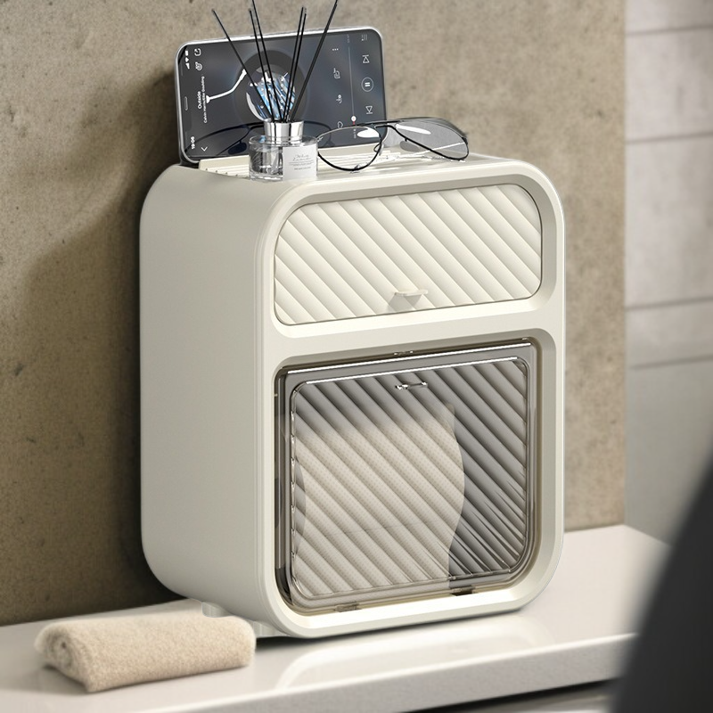 Bathroom storage rack with tissue box organizer