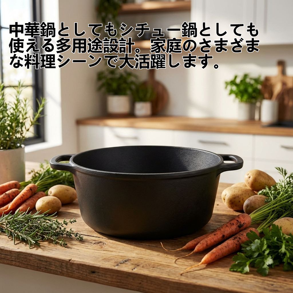 厚手の鋳鉄製中華鍋／シチュー鍋