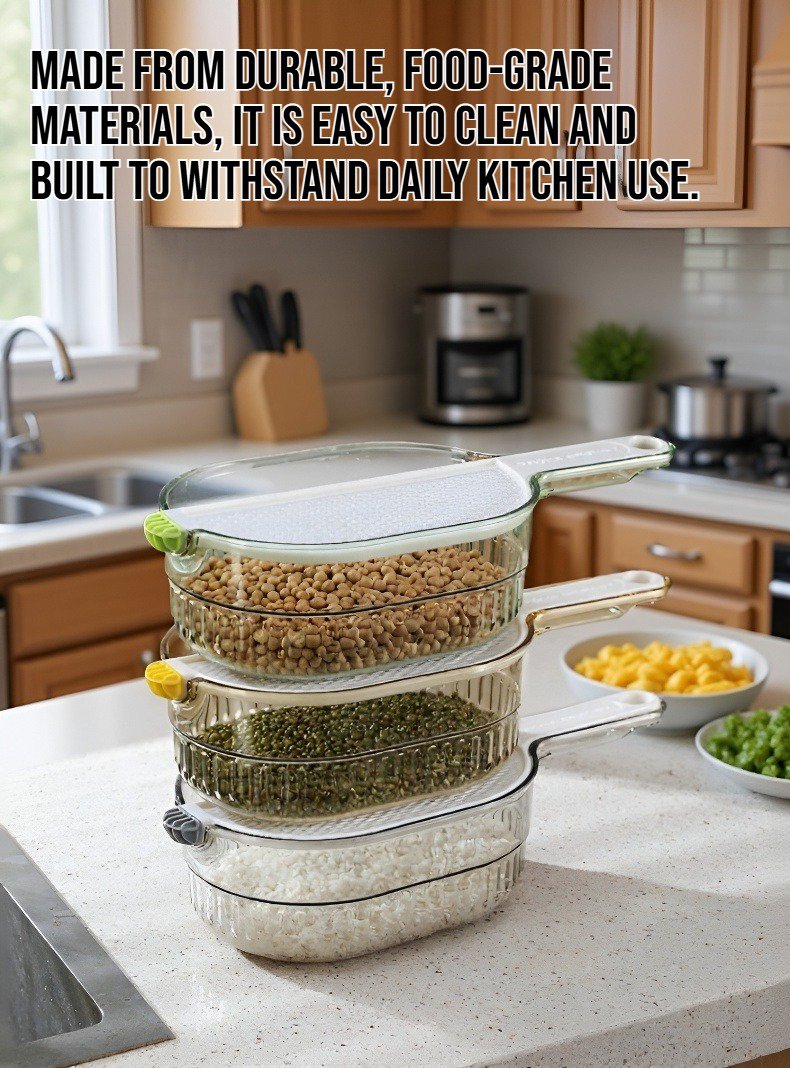 Multifunctional rice washing sieve in use