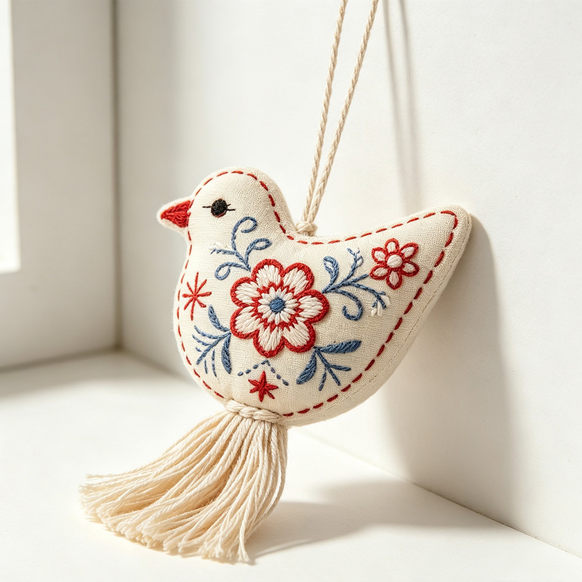 Bird Embroidered Fabric Sachet