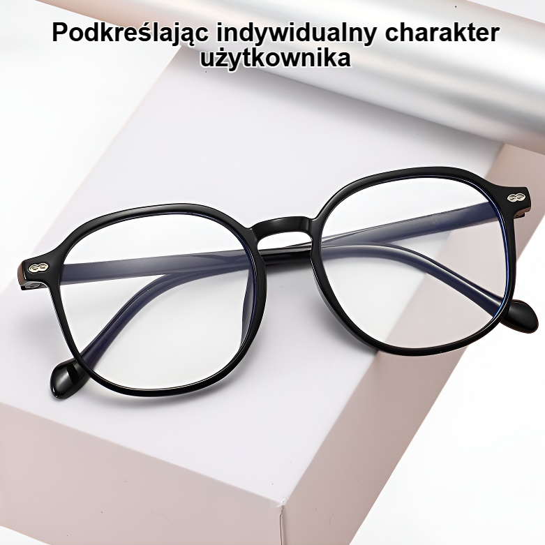 Młodzieżowo wyglądające, duże okulary blokujące niebieskie światło