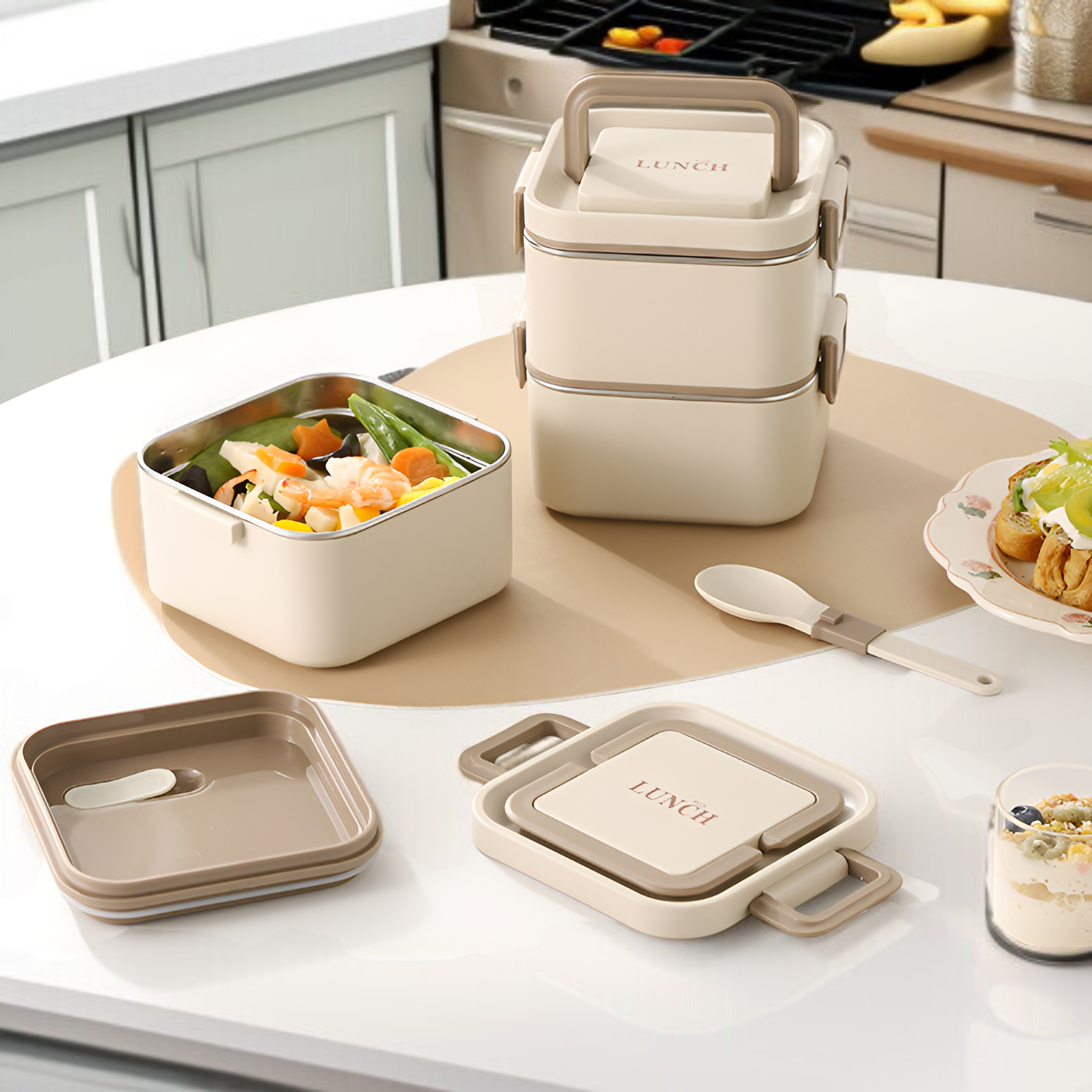 Lunchbox aus 304 Edelstahl, tragbare Frischhaltebox, Fach, Lunchbox für Mikrowelle, Studenten, Lunch