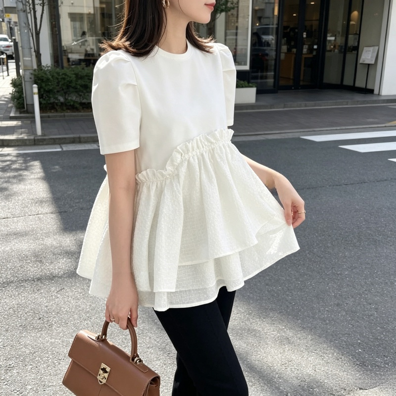 モダンスタイル細見え半袖ワンピース