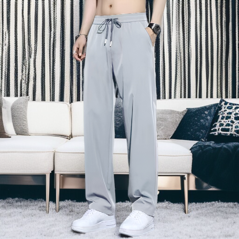 夏の薄いアイスシルクパンツメンズルーズストレートパンツドレープパンツ速乾スポーツパンツカジュアルパンツ