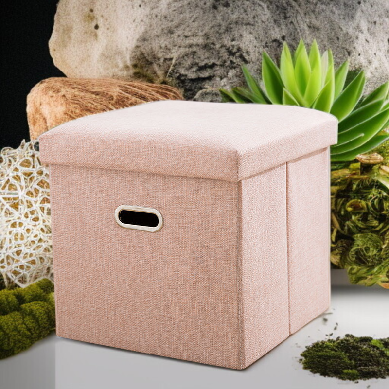 Home Large Capacity Foldable Imitation Linen Storage Stool with Handle