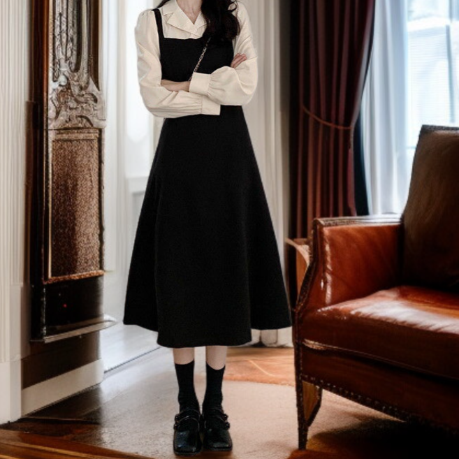 여성 스커트 봄 긴팔 원피스 전체 모습