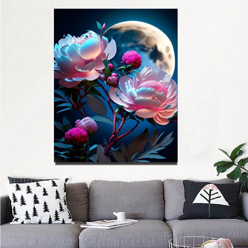 Moonlight Floral Diamond Painting Full Drill Living Room Decor