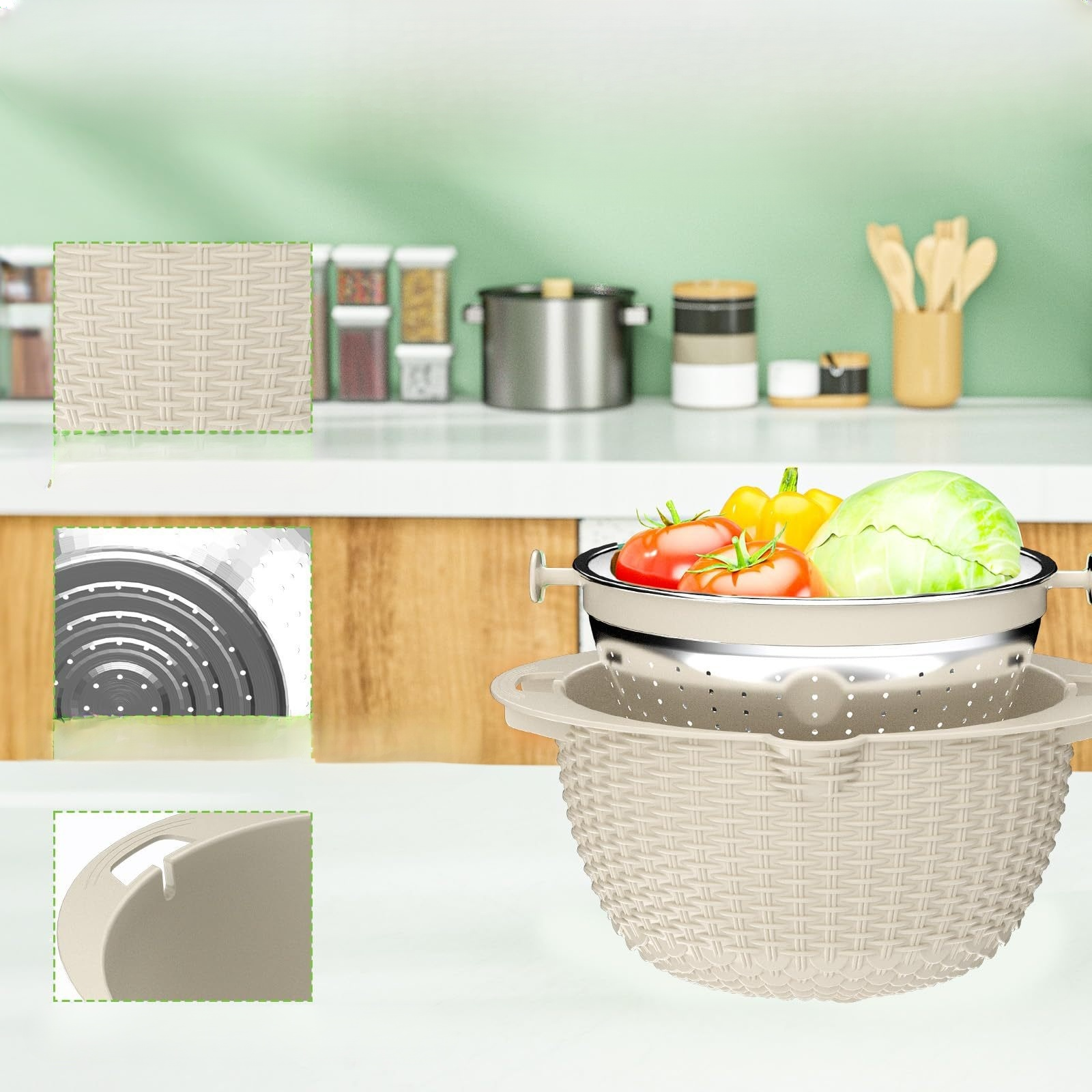 家用可旋轉不鏽鋼雙層刨絲洗菜籃