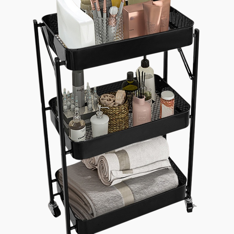 가정용 접이식 수납 카트 다층 수납 바닥 수납 선반 설치 무료 이동식 주방 수납 선반