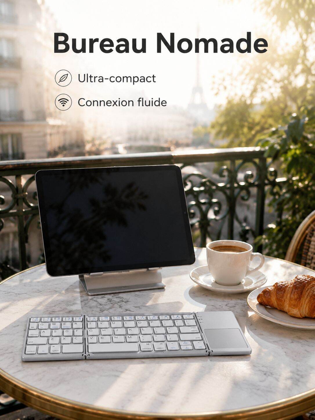 Clavier Bluetooth pliable à trois volets avec pavé tactile